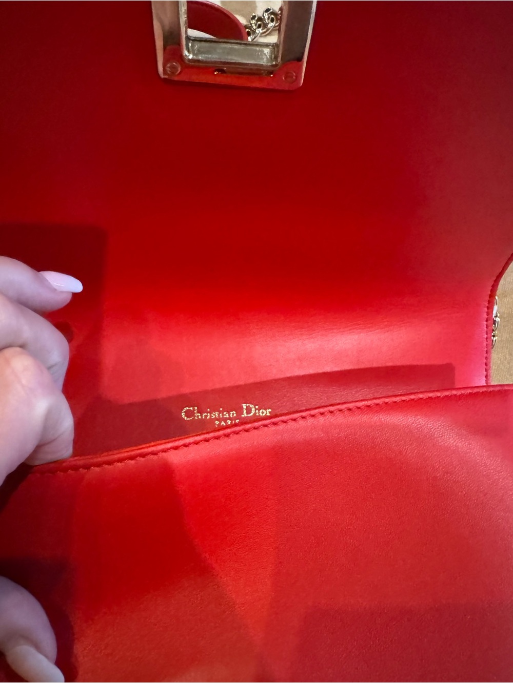 Dior Red Studded Leather Shoulder Bag with Chain Strap - Picture 3 of 5